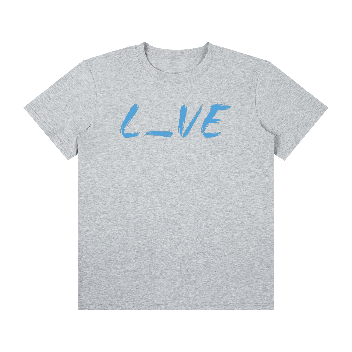 95% cotton 5% spandex gray t-shirt with blue text L_VE